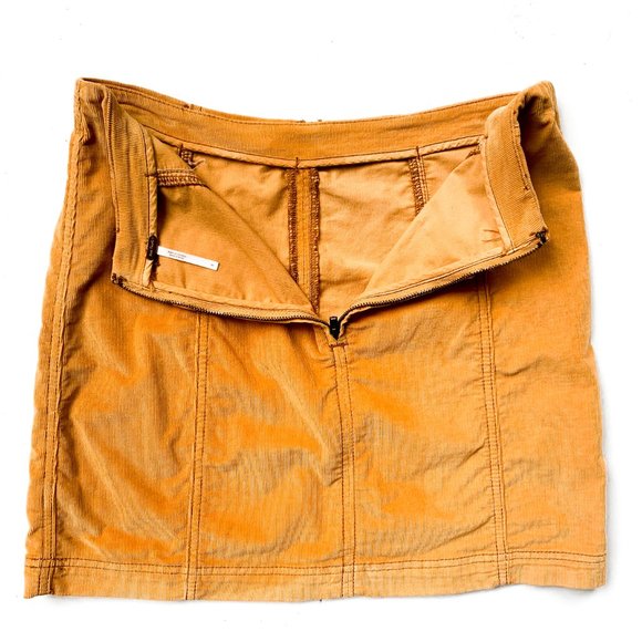 free people mustard corduroy mini skirt sz 8 - Picture 2 of 4